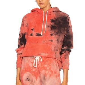 JOHN ELLIOTT-Alma Hoodie-Mars Dye red and black tie dye.